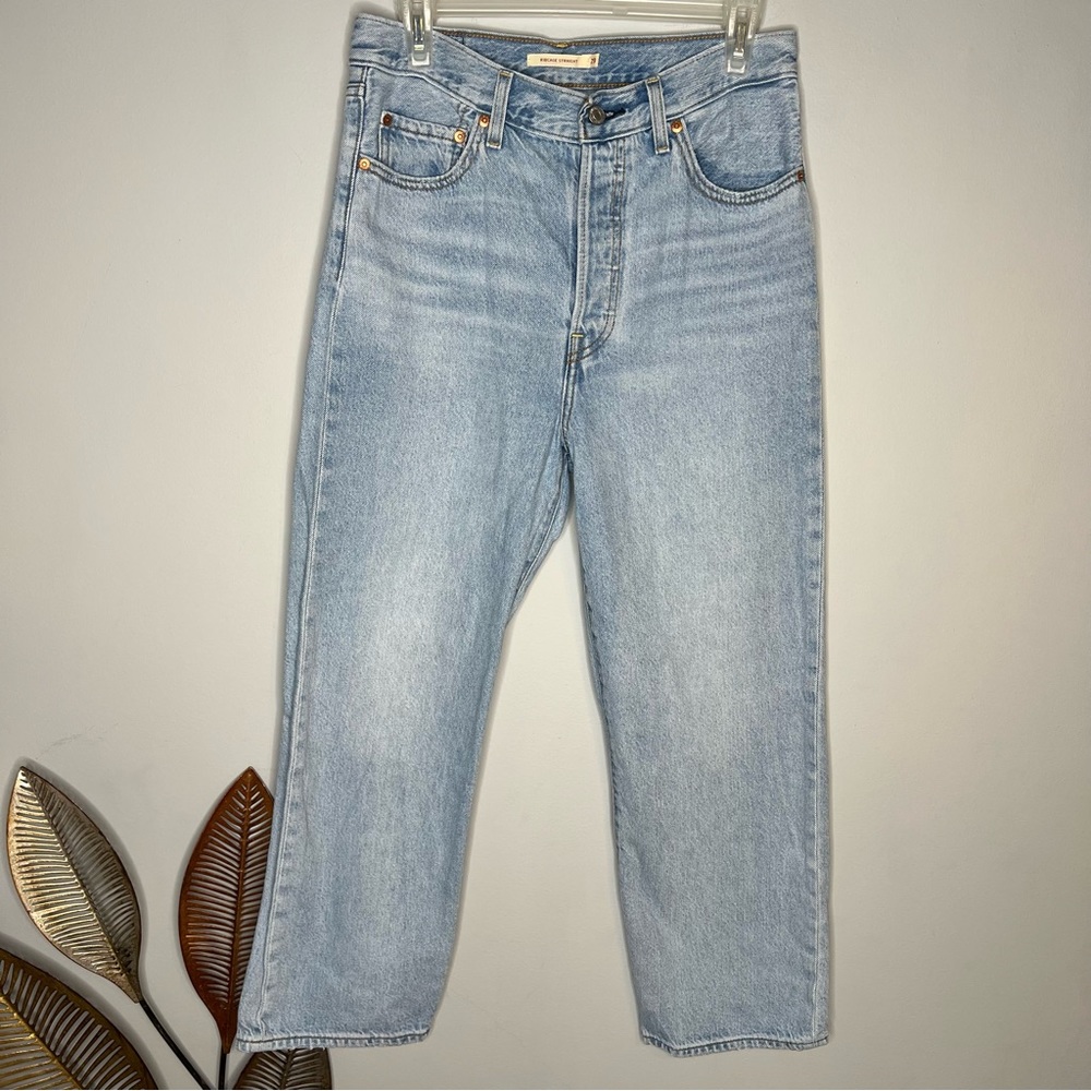 Levi Big E Vintage Style High Waisted Light Wash Ribcage Straight Jeans - Picture 4 of 10